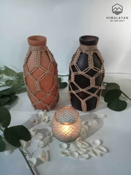 Set of 2, Bottle Shape Terracotta with Rope