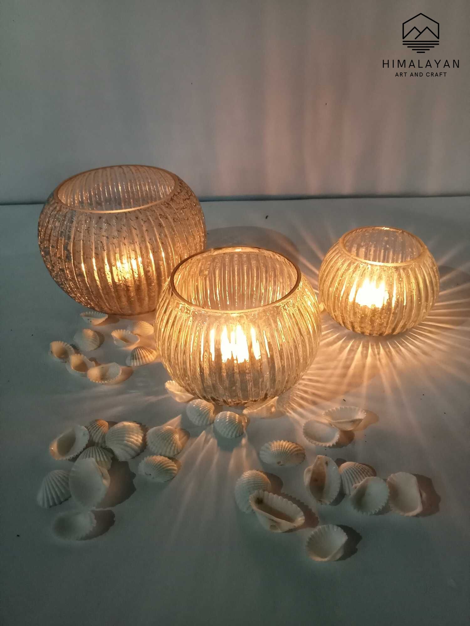 Set of 3, Retro Striped Covered Tea Light Votives