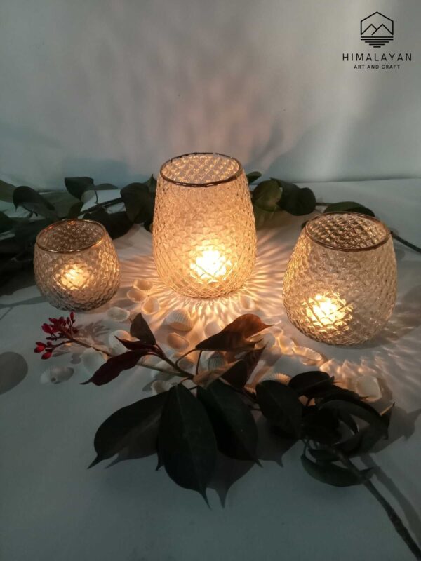 Silver Strip Covered Set of 3 Tea Light Votives